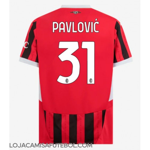 Camisa de Futebol AC Milan Strahinja Pavlovic #31 Equipamento Principal 2024-25 Manga Curta